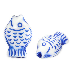 Perles acryliques poisson Blanc-bleu de Delft
