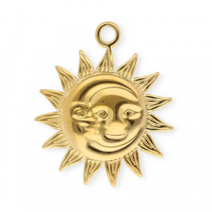 Breloques en acier Inox soleil & lune Dor&eacute;