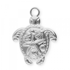 Breloques en acier Inox tortue avec &eacute;toile de mer Argent&eacute;