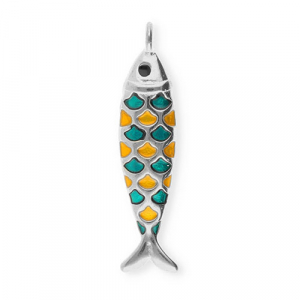 Breloques en acier Inox poisson Argent&eacute;-vert p&eacute;trole-orange-noir