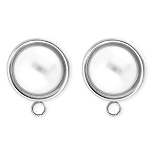 BY31&reg; Appr&ecirc;ts en acier Inox boucles d'oreilles&nbsp;/&nbsp;puces d&rsquo;oreilles rond avec imitations perle avec anneau Argent&eacute;-blanc