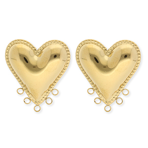 BY31&reg; Appr&ecirc;ts en acier Inox boucles d'oreilles&nbsp;/&nbsp;puces d&rsquo;oreilles coeur avec 5 anneaux Dor&eacute;
