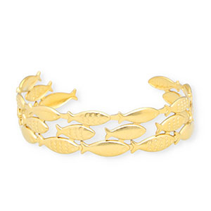 Bracelets en acier Inox jonc poisson Dor&eacute;