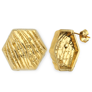 Appr&ecirc;ts en acier Inox boucles d'oreilles / puces d&rsquo;oreilles hexagone avec anneau Dor&eacute;