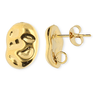 Appr&ecirc;ts en acier Inox boucles d'oreilles / puces d&rsquo;oreilles ovale avec anneau Dor&eacute;