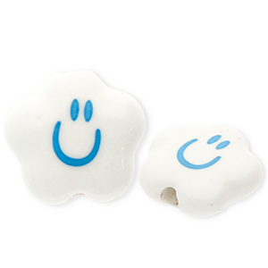 Perles en c&eacute;ramique nuage avec souriant Blanc-bleu