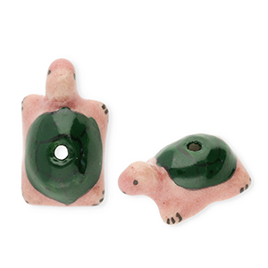 Perles en c&eacute;ramique tortue Vert fonce-rose vintage-noir