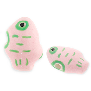 Perles en c&eacute;ramique poisson Rose-vert clair-noir