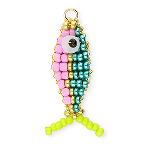 BY31&reg; Breloques en perles de verre poisson Bleu sarcelle m&eacute;tallique-lilas pastel-dor&eacute;-vert lime
