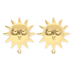 BY31&reg; Appr&ecirc;ts en acier Inox boucles d'oreilles&nbsp;/&nbsp;puces d&rsquo;oreilles soleil avec visage avec anneau Dor&eacute;
