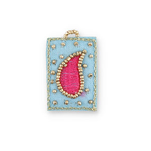 Breloques en tissu faites main goutte Bleu clair-fuchsia-dor&eacute;
