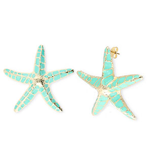 Boucles d'oreilles&nbsp;/&nbsp;puces tendance &eacute;maill&eacute;e &eacute;toile de mer avec tige en acier inoxydable Dor&eacute;-turquoise