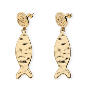 Boucles d'oreilles&nbsp;/&nbsp;puces tendance spirale & poisson avec tige en acier inoxydable Dor&eacute;