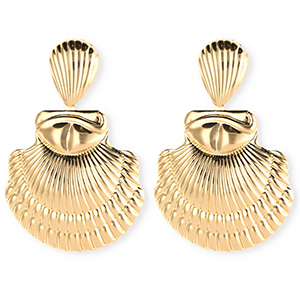 Boucles d'oreilles&nbsp;/&nbsp;puces accroche-regard coquillage stri&eacute; avec tige en acier inoxydable Dor&eacute;