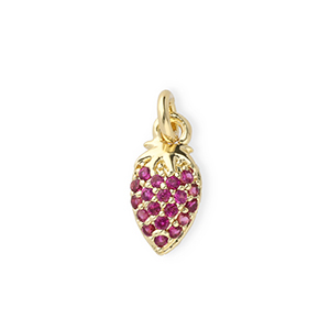 M&eacute;tal TQ laiton breloques fraise avec strass Dor&eacute;-rose