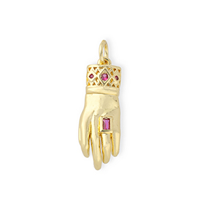 M&eacute;tal TQ laiton breloques "OK" avec strass Dor&eacute;-rose