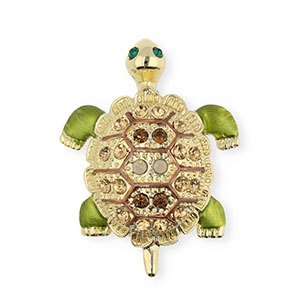 Broches tortue avec strass Dor&eacute;-cristal-vert