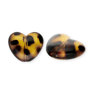 Perles acryliques c&oelig;ur avec imprim&eacute; l&eacute;opard Marron ambre transparent
