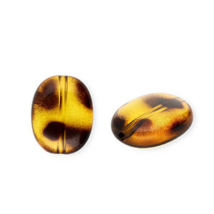 Perles acryliques ovale avec imprim&eacute; l&eacute;opard Marron ambre transparent