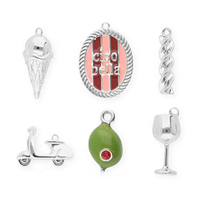 BY31&reg; Breloques en laiton Eco-brass Lot promotionnel (6 pi&egrave;ces) Argent&eacute;-verte olive-rose clair-rouge