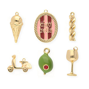 BY31&reg; Breloques en laiton Eco-brass Lot promotionnel (6 pi&egrave;ces) Dor&eacute;-verte olive-rose clair-rouge