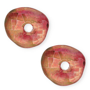 Perles en c&eacute;ramique DQ grecque ovale mosa&iuml;que Magenta-or vert