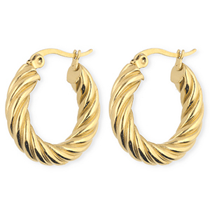 BY31&reg; Boucles d'oreilles / cr&eacute;oles en acier Inox torsad&eacute; Dor&eacute;