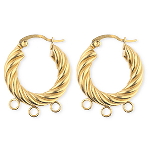 BY31&reg; Appr&ecirc;ts en acier Inox boucles d'oreilles&nbsp;/&nbsp;puces cr&eacute;oles torsad&eacute; avec 3 anneaux Dor&eacute;