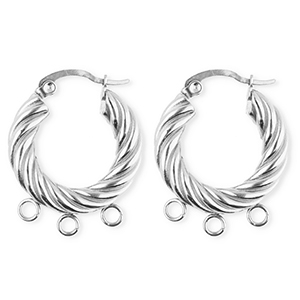 BY31&reg; Appr&ecirc;ts en acier Inox boucles d'oreilles&nbsp;/&nbsp;puces cr&eacute;oles torsad&eacute; avec 3 anneaux Argent&eacute;