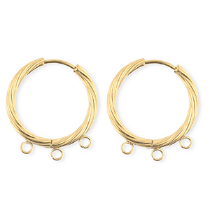 BY31&reg; Appr&ecirc;ts en acier Inox boucles d'oreilles&nbsp;/&nbsp;puces cr&eacute;oles torsad&eacute; avec 3 anneaux Dor&eacute;