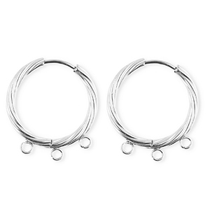BY31&reg; Appr&ecirc;ts en acier Inox boucles d'oreilles&nbsp;/&nbsp;puces cr&eacute;oles torsad&eacute; avec 3 anneaux Argent&eacute;