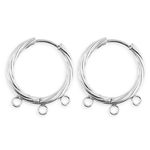 BY31&reg; Appr&ecirc;ts en acier Inox boucles d'oreilles&nbsp;/&nbsp;puces cr&eacute;oles torsad&eacute; avec 3 anneaux Argent&eacute;