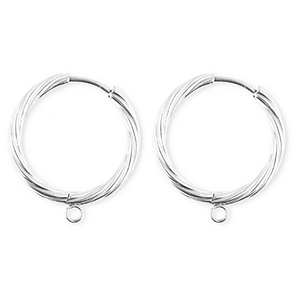BY31&reg; Appr&ecirc;ts en acier Inox boucles d'oreilles&nbsp;/&nbsp;puces cr&eacute;oles torsad&eacute; avec anneau Argent&eacute;