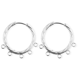 BY31&reg; Appr&ecirc;ts en acier Inox boucles d'oreilles&nbsp;/&nbsp;puces cr&eacute;oles torsad&eacute; avec 5 anneaux Argent&eacute;