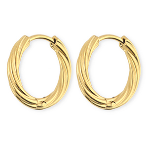 BY31&reg; Boucles d'oreilles / cr&eacute;oles en acier Inox torsad&eacute; Dor&eacute;