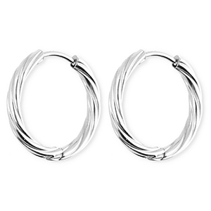 BY31&reg; Boucles d'oreilles / cr&eacute;oles en acier Inox torsad&eacute; Argent&eacute;