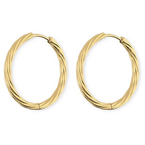 BY31&reg; Boucles d'oreilles / cr&eacute;oles en acier Inox torsad&eacute; Dor&eacute;