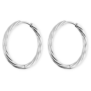 BY31&reg; Boucles d'oreilles / cr&eacute;oles en acier Inox torsad&eacute; Argent&eacute;