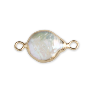 Perles d'eau douce imparfaites connecteur rond Dor&eacute;-Blanc naturel