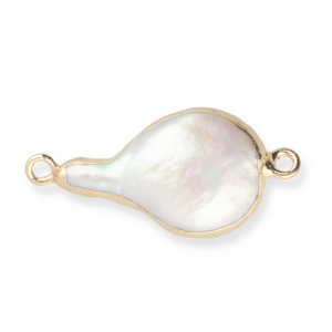 Perles d'eau douce imparfaites connecteur asym&eacute;trique goutte Dor&eacute;-Blanc naturel
