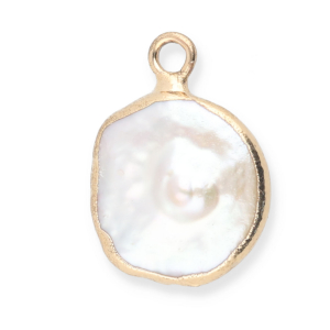 Perles d'eau douce imparfaites breloque rond Dor&eacute;-Blanc naturel