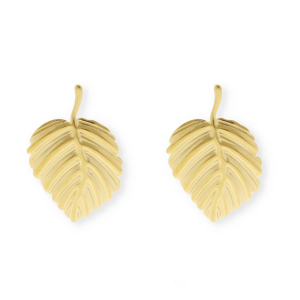 Appr&ecirc;ts en acier Inox boucles d'oreilles&nbsp;/&nbsp;puces d&rsquo;oreilles feuille avec anneau Dor&eacute;