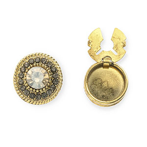 Cache-boutons rond avec strass Dor&eacute; antique-gris-cristal