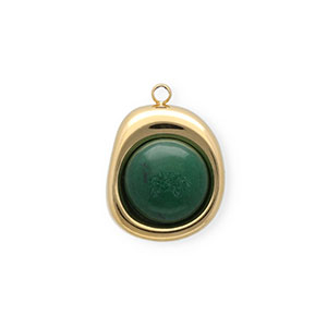Breloques en acier Inox Jade organique ovale Dor&eacute;-vert