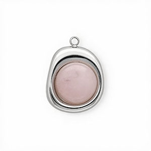 Breloques en acier Inox Jade organique ovale Argent&eacute;-rose clair