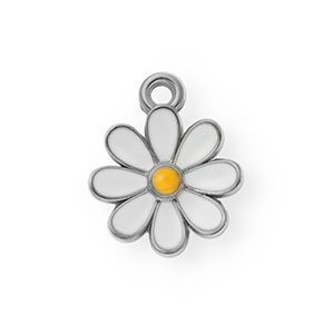Breloques en acier Inox &eacute;mail marguerite Argent&eacute;-blanc-orange