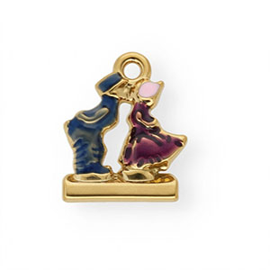 Breloques en acier Inox &eacute;mail couple qui s&rsquo;embrasse Dor&eacute;-bleu-violet