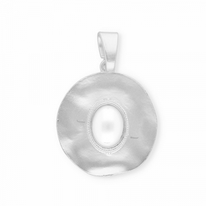 Pendentifs accroche-regard rond avec imitations perle ovale Argent&eacute;-blanc
