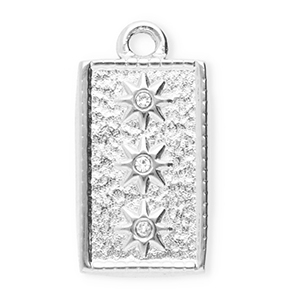 Breloques en acier Inox avec strass rectangle avec &eacute;toiles Argent&eacute;-cristal