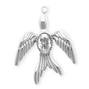 Breloques en acier Inox avec strass hirondelle Argent&eacute;-cristal